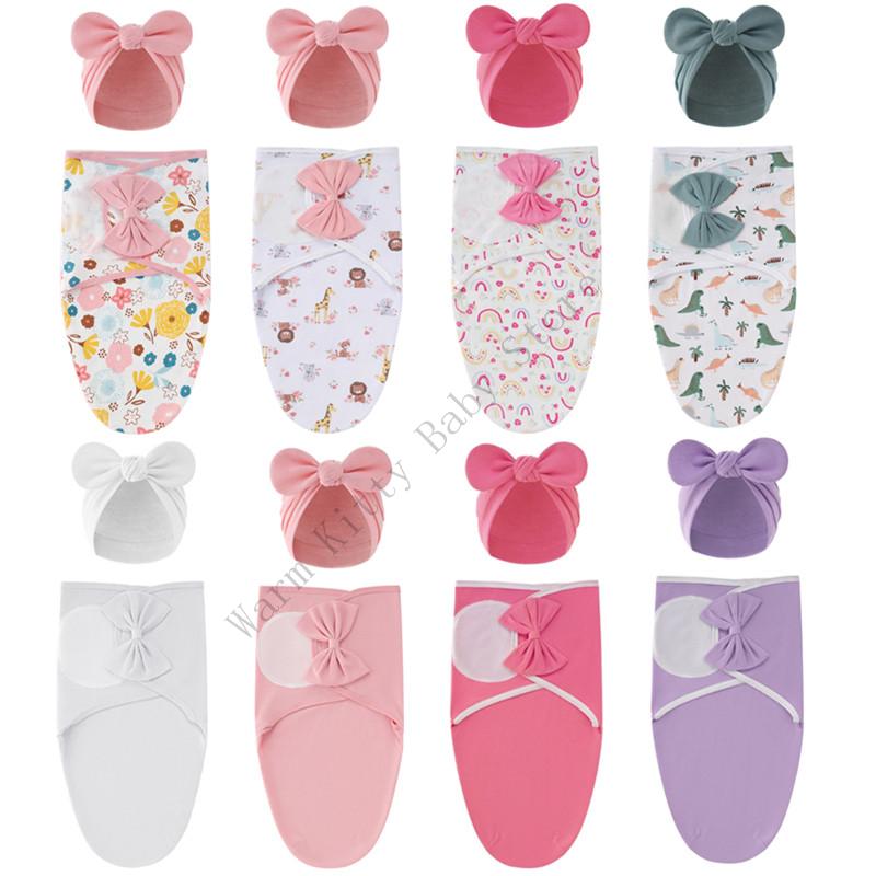 Baby Sleep Sack - XXFE 1 セットキックプルーフラップタオルちょう結びターバンハット新生児ベビーおくるみ胎児キャップ