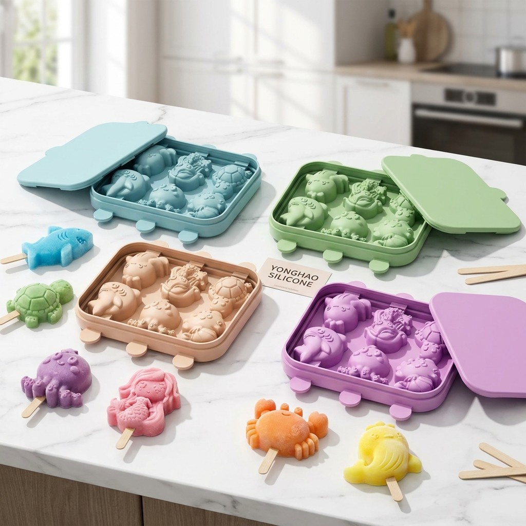 Baby Products Cream - 6 キャビティマーメイド海の生き物シリコンモールド蓋付きベビーフードサプリメント蒸しトレイチョコレートゼリーケーキデコレーションツール