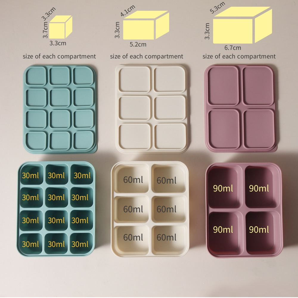 Baby Products Cream - ベビーアイスキューブトレイ シリコン製 蓋付き 柔軟な製氷型 飲料用、ベビーフード保存型、BPAフリー