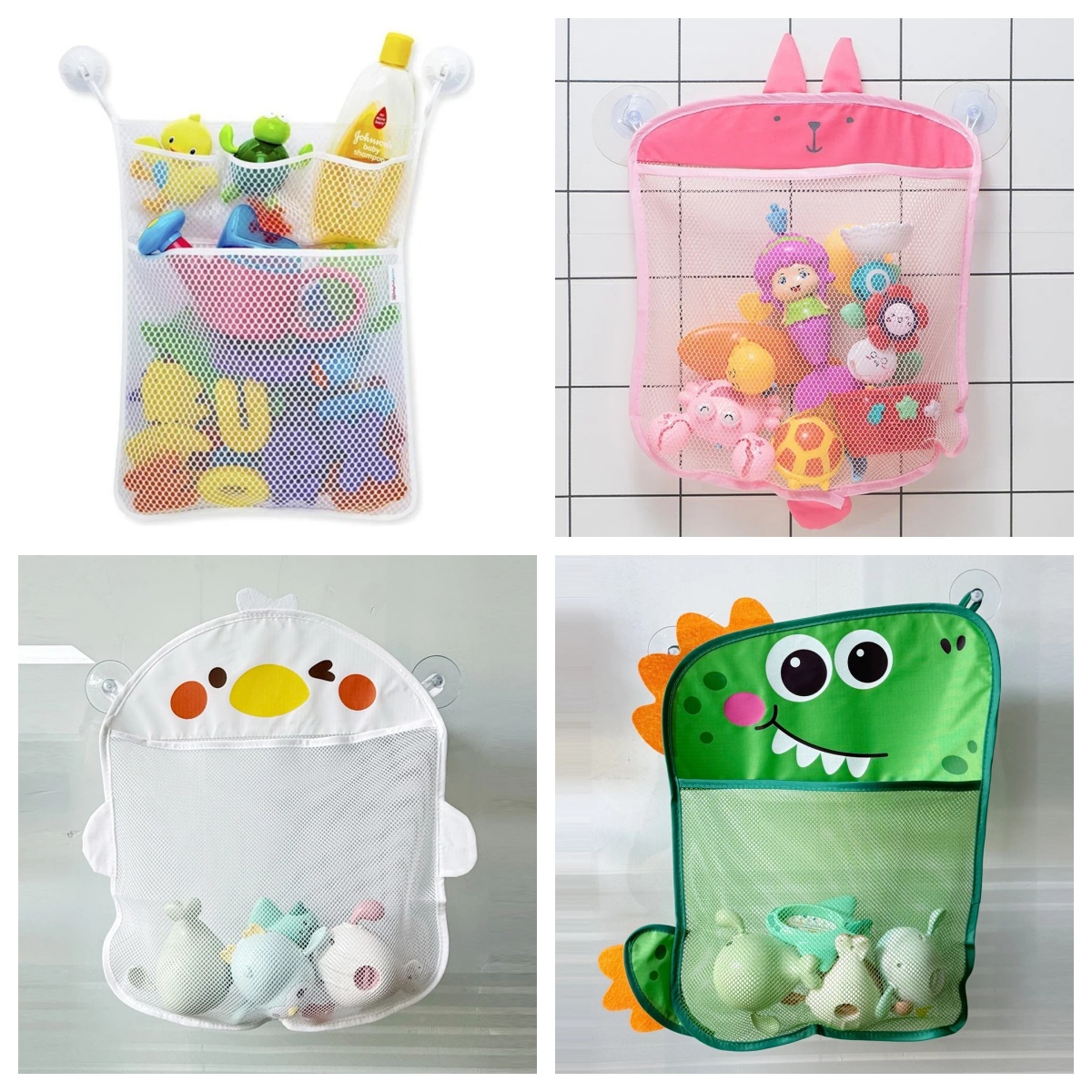 Baby Products Bag - ベビーバスルーム用メッシュバッグ、漫画風動物の形をした布製砂遊びおもちゃ収納ネットバッグ、吸盤付きオーガナイザー、子供用お風呂おもちゃキッズバスケット
