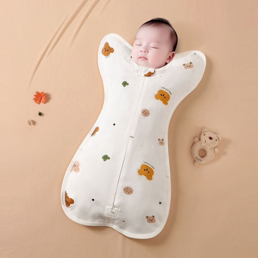 Baby Sleep Sack - コットン製ベビーおくるみブランケット、ジッパー付き、プリント柄、新生児用スリープサック、驚愕防止、腕上げ型ベビー寝袋