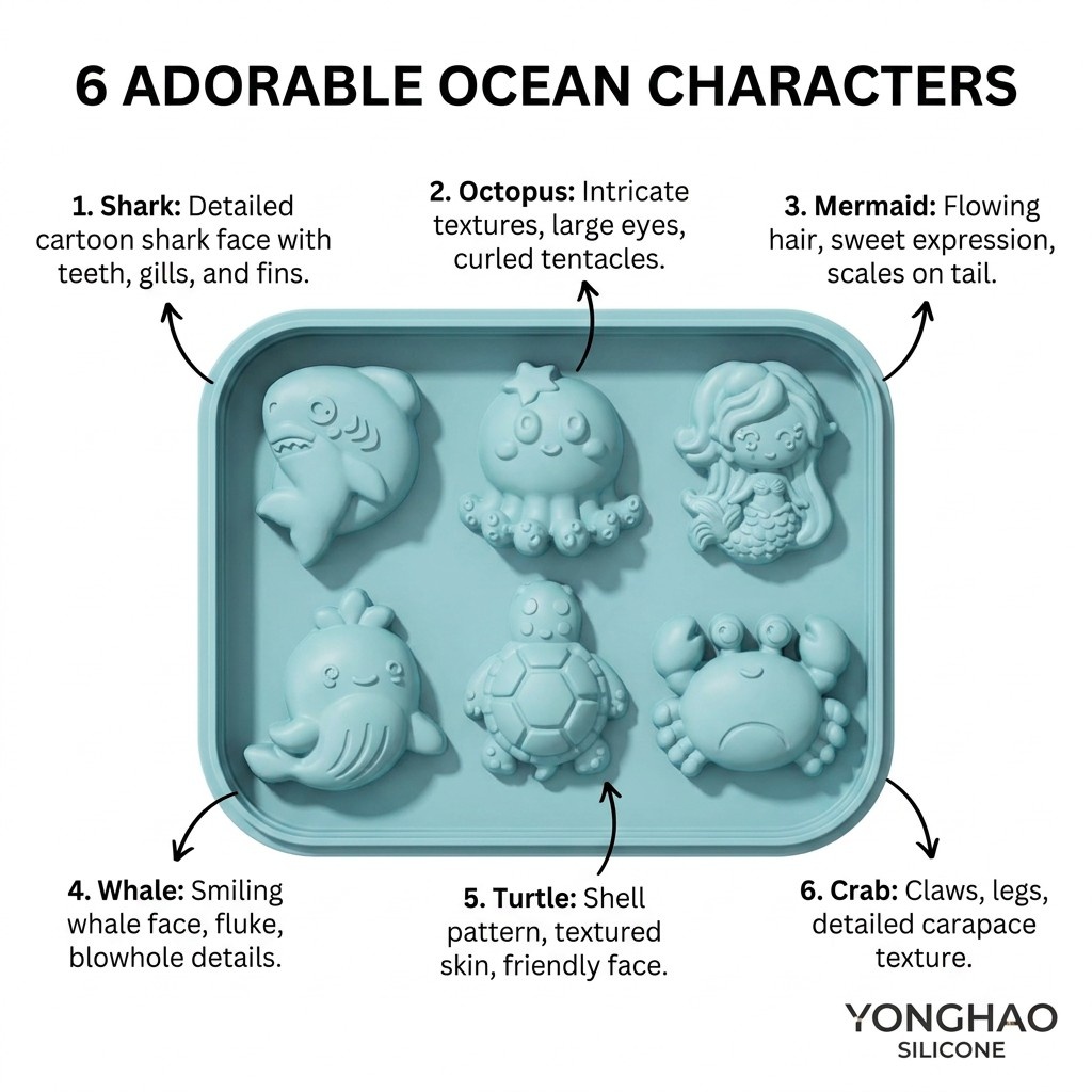 6 キャビティマーメイド海の生き物シリコンモールド蓋付きベビ - Baby Products Cream のレビューと価格